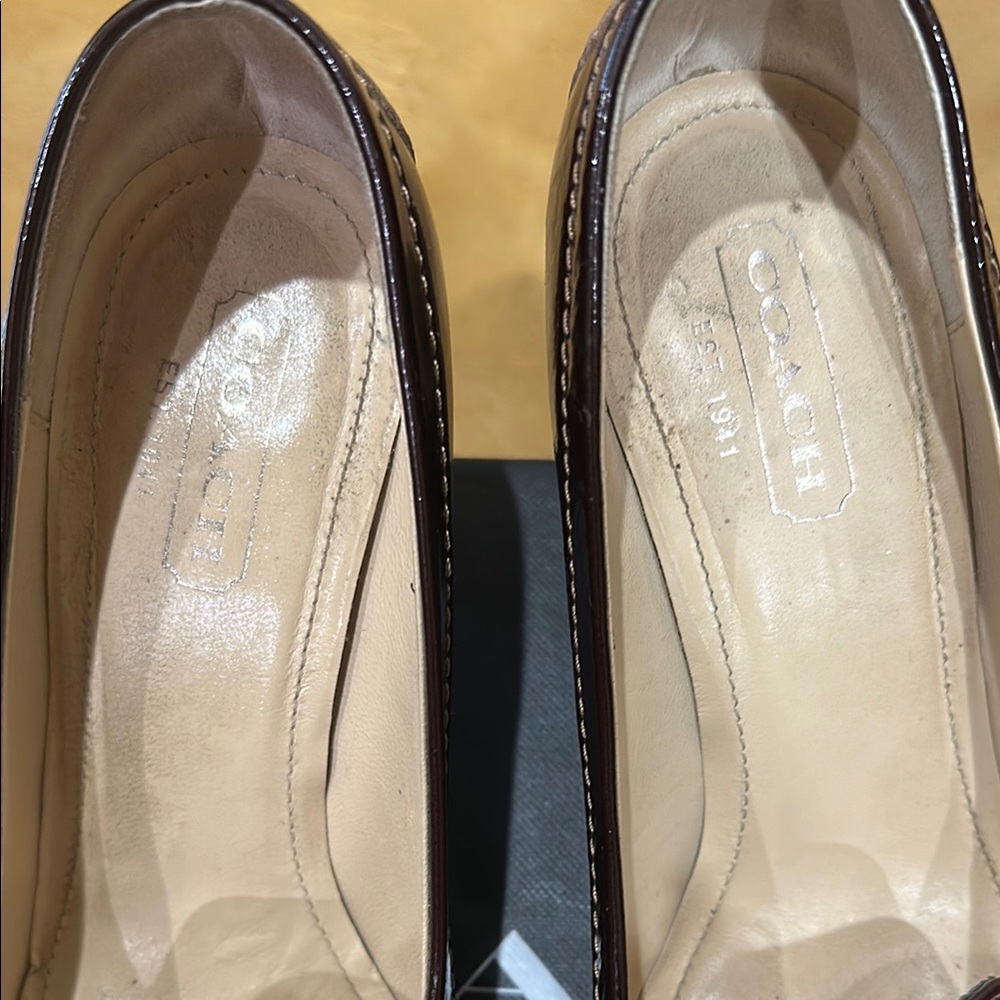 Coach Women's Dark Brown Loafers with Gold Chain Detail.  Gorgeous wine color - Picture 3 of 8